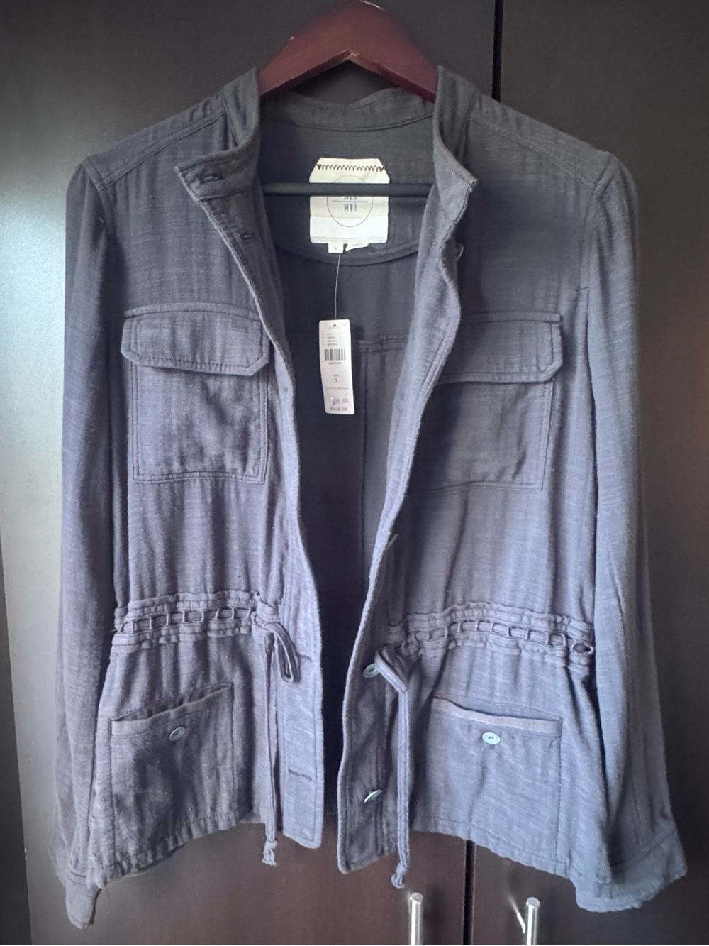 Anthropologie Charcoal Utility Jacket with Drawstring Waist
